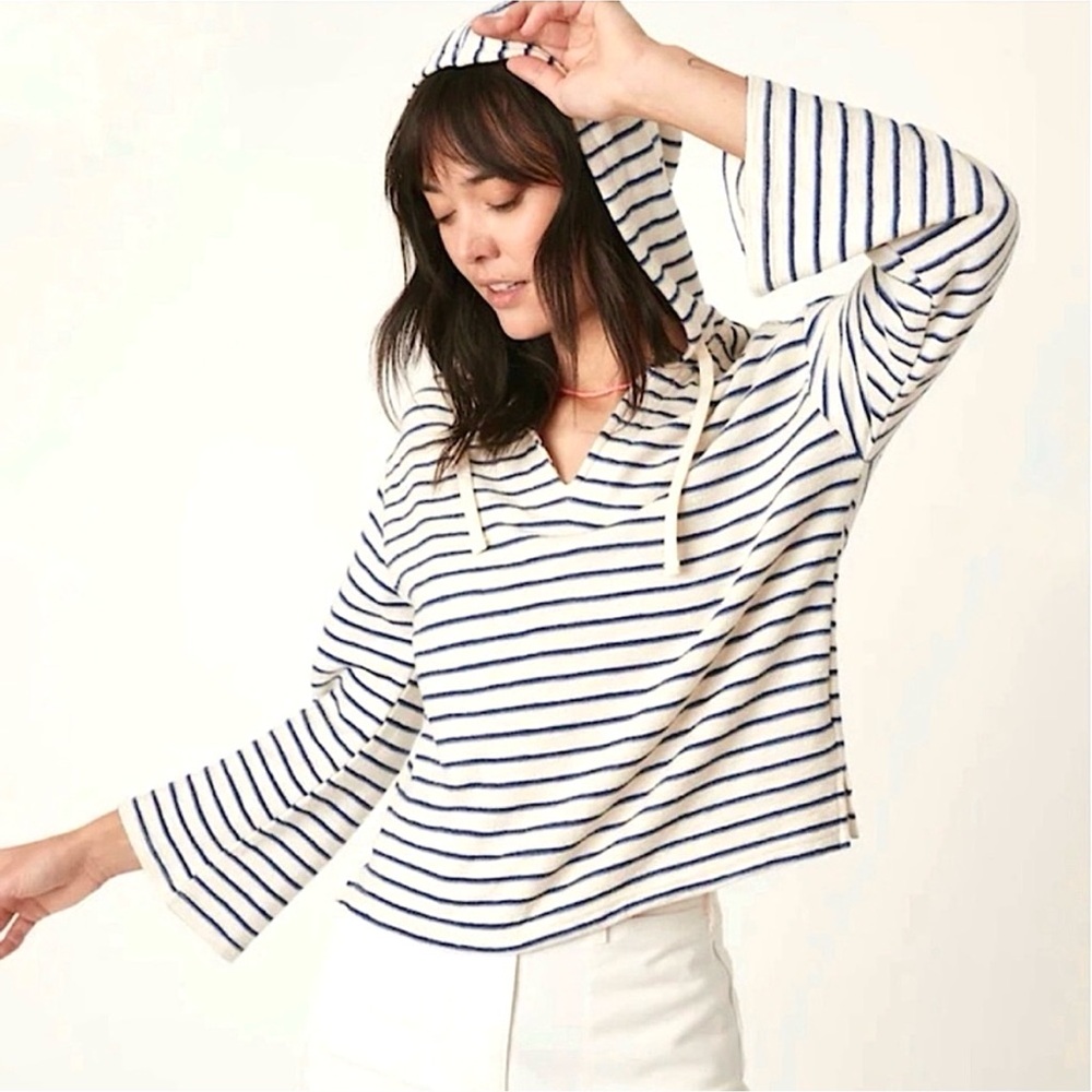 MARINE LAYER Playa Hoodie NEW Size XL Navy Cream Stripe NEW With Tag